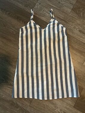Striped Sleeveless V-Neck Slip Dress - Navy & White